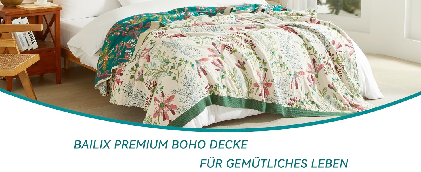 Богемна ковдра Boho 150x200 см, 100% бавовна, двостороння муслінова ковдра, плед для дивану та ліжка, Patchwork, зелено-бежева