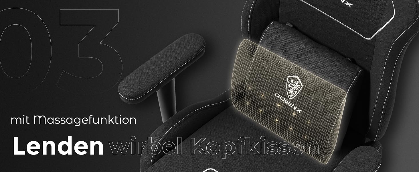 Ігровий крісло Dowinx з тканини, чорного кольору, з ергономічним дизайном та м'якими підлокітниками для комфортного тривалого сидіння