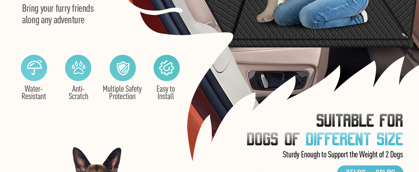 Waterproof Car Seat Cover for Dogs with Wood Board & Seat Belts - XXL Black