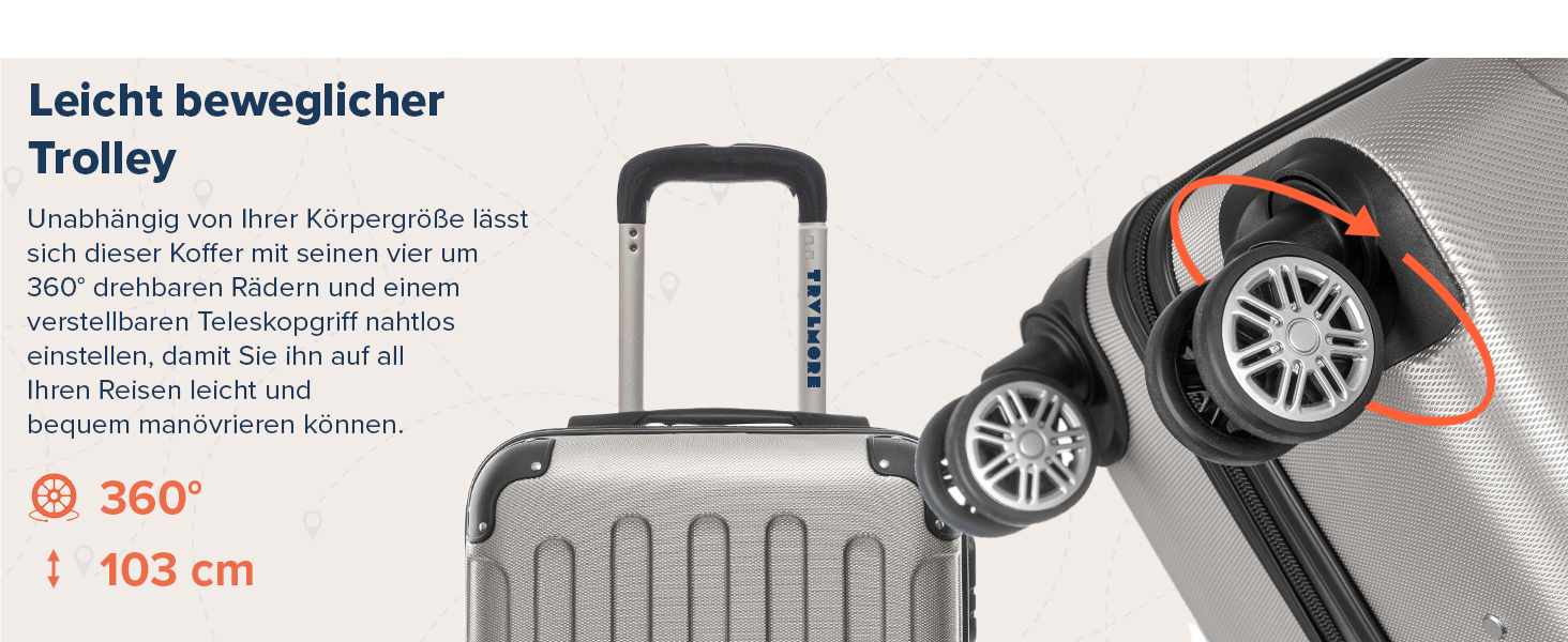 Чемодан ручної поклажі TRVLMORE 54x36x20 см - валіза на колесах, ручний чемодан, валіза з жорстким корпусом, легкий ручний чемодан, валіза на колесах