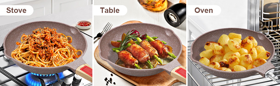 Сковорода з антипригарним покриттям з кераміки 28 см, здорова керамічна сковорода зі знімним ручками, придатна для духовки, без PFAS, PFOA та PTFE (колір: коричневий)