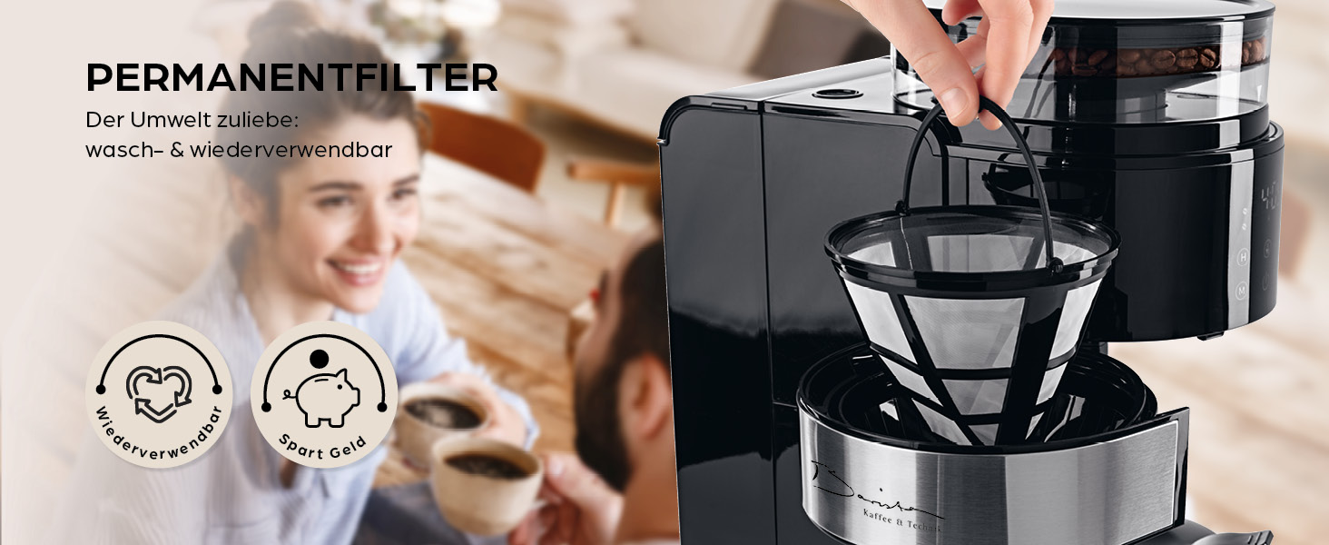 Кавомашина Barista Filterkaffeemaschine з регульованим млинком та термокружка | Функція підігріву, таймер 24 год та перманентний фільтр | Для 10 чашок кави | Кавомашина для зерен та меленої кави [Нержавіюча сталь] (8) Нержавіюча сталь (Pro Design) - Термокружка - з млинком