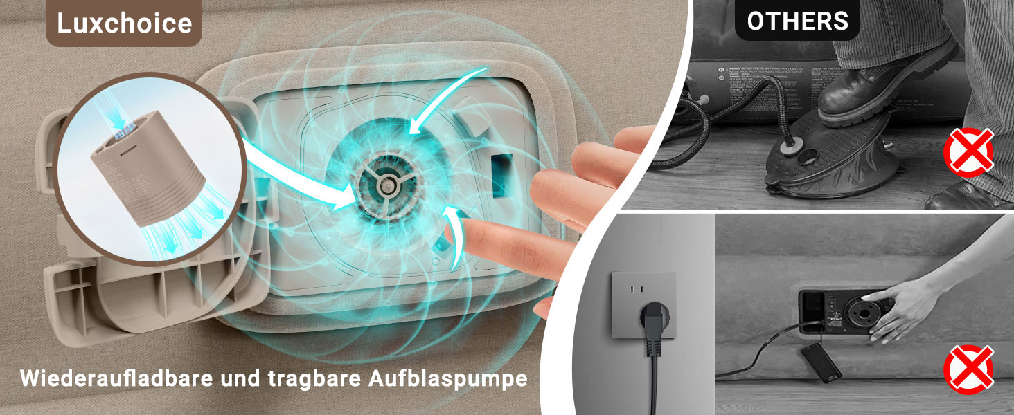 Надувне ліжко 2 персони, надувна матрац, самонадувна з портативним насосом, преміум тканина, антизнос, антишум. Підходить для кемпінгу та дому.