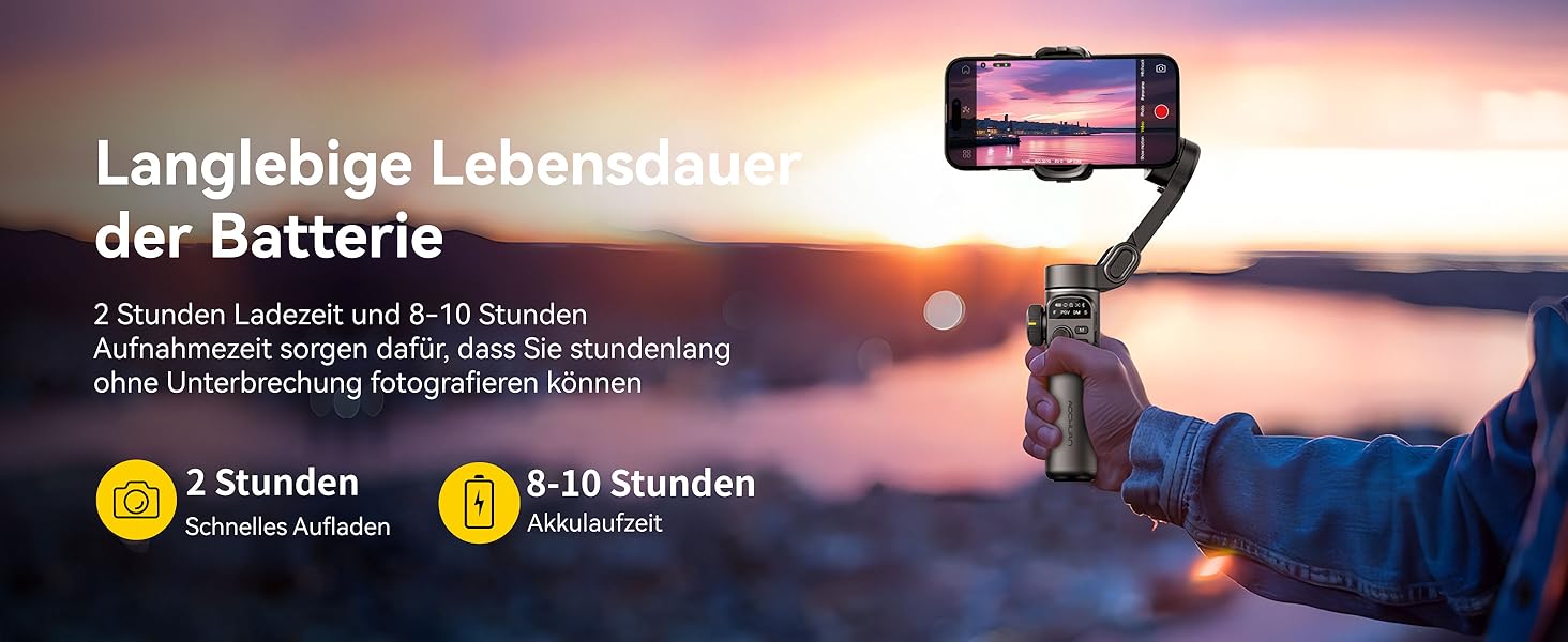 Стабілізатор для смартфона AOCHUAN X2: 3-осьовий гімбал з OLED-дисплеєм та 7.8-дюймовою штангою, чорний