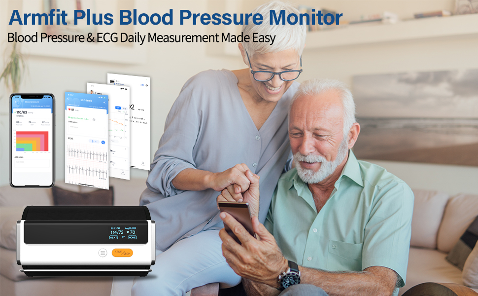 Wellue Armfit Plus: тонометр на плече з ЕКГ, Bluetooth, для дому. Безкоштовний додаток iOS & Android. Велика манжета.