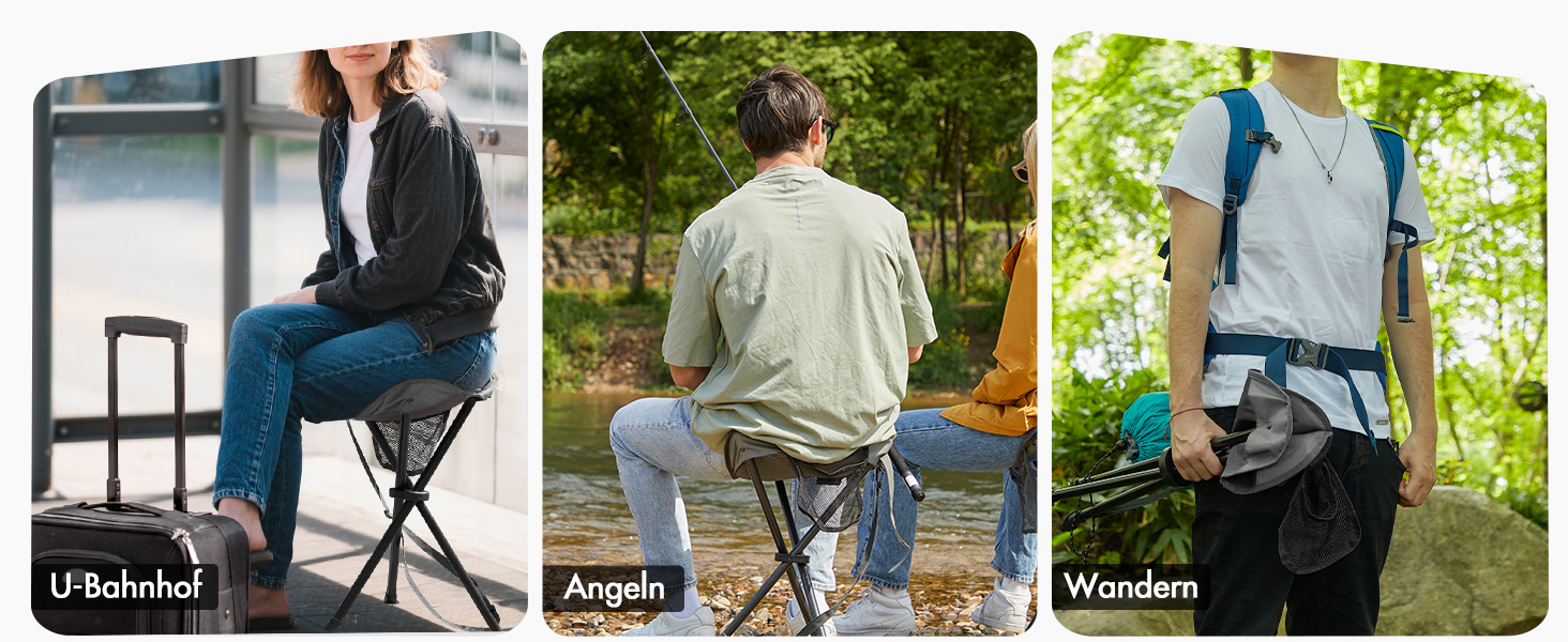 Складний туристичний стільчик з кишенею для риболовлі, кемпінгу та пікніків. Чорний, 53.3 см, до 102 кг.