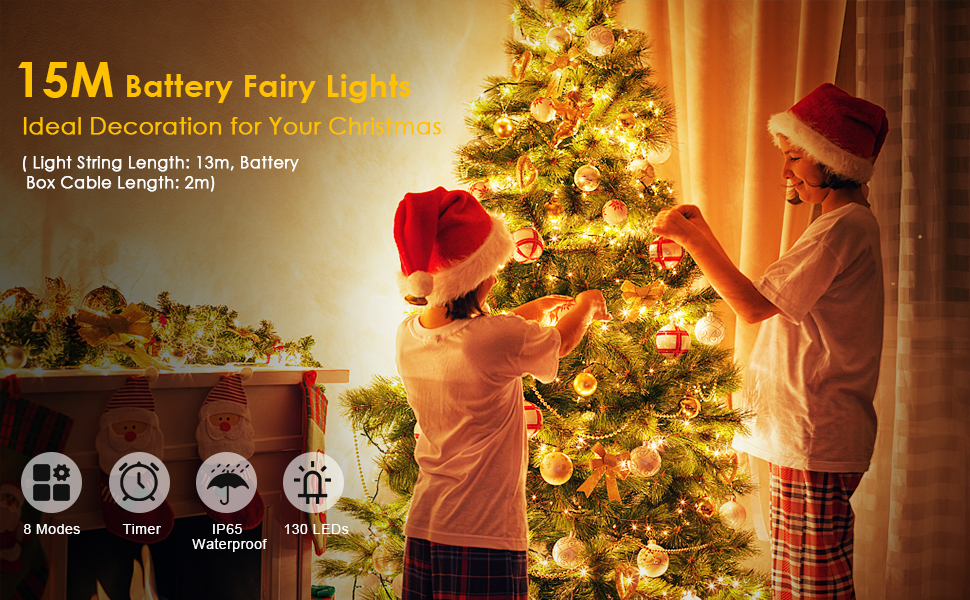 LED гірлянда 13м, 130 LED, 8 режимів, таймер, IP65, вологостійка, для балкона, саду, святкування, вечірки, весілля