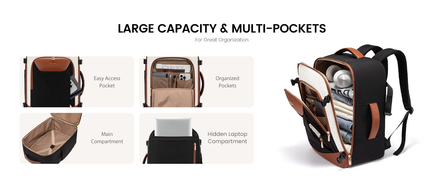 LOVEVOOK Рюкзак для ручної поклажі, 40L, для жінок, валіза-рюкзак з відділенням для ноутбука, водонепроникний, для подорожей, ділових поїздок, вихідних, Khaki-beige