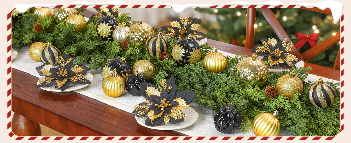 Набір прикрас для ялинки Alupssuc 128 шт. - ялинкові кулі, квіти, орнаменти, червоно-золотий, для свят, вечірок, з гачками