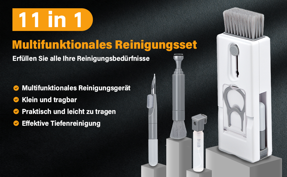 Набір для чищення клавіатури Alyvisun 11 в 1: для ноутбука, телефону, планшета, комп'ютера. Сірий