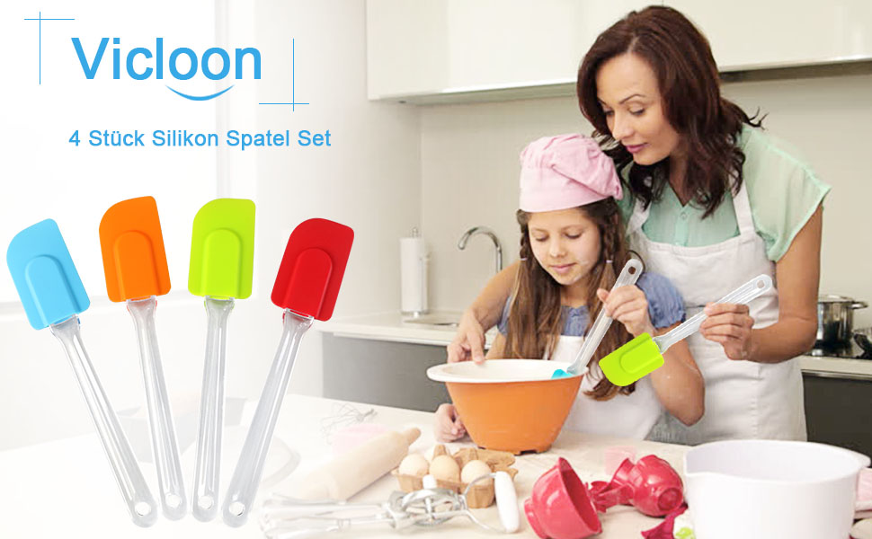 Набір силіконових шпателів Vicloon (4 шт.) для випічки, приготування їжі та змішування, термостійкі, антипригарні, BPA Free