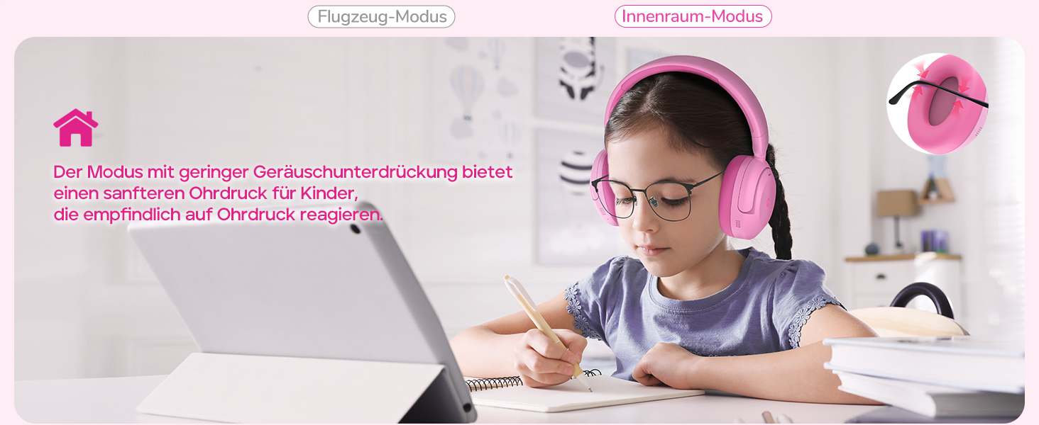 iClever Бездротові навушники з шумозаглушенням для дітей Bluetooth, 60 годин роботи, 80дБ безпечний рівень гучності, зручна посадка, Bluetooth 5.4, AUX кабель для подорожей, білий, зелений, рожевий (C Рожевий)