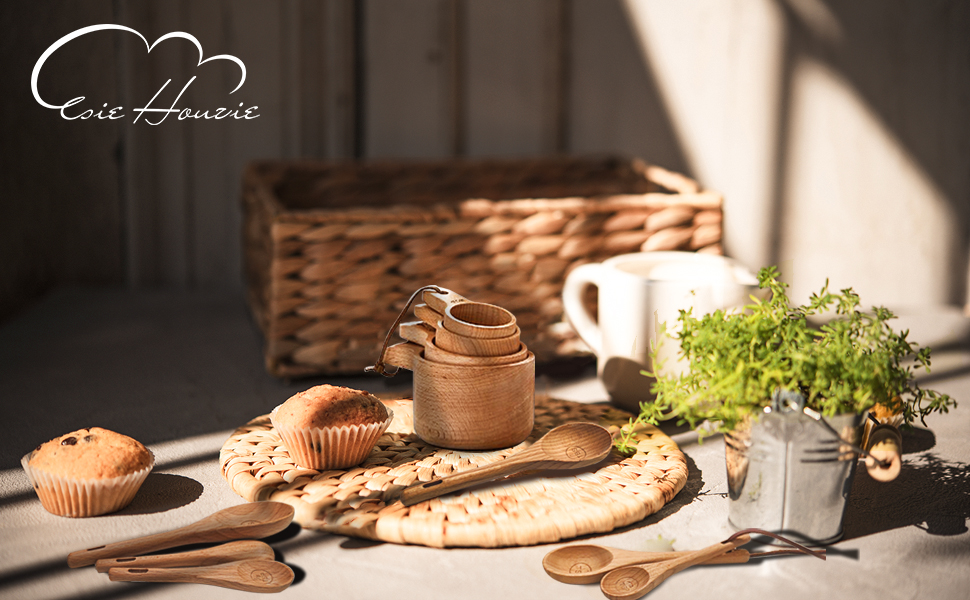 Набір мірних ложок та чашок з дерева, 10 шт. для випічки та приготування їжі, бук, ручна робота