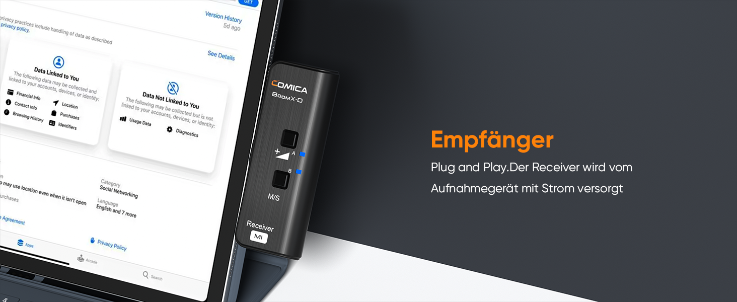 COMICA BoomX-DUC2: Бездротовий мікрофон для смартфона та ноутбука (USB-C) - ідеальний для влогів, подкастів та стрімінгу