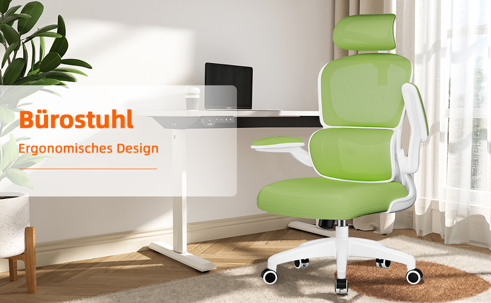 Ергономічне крісло для офісу з регульованою підголівником, підтримкою попереку та відкидними підлокітниками, крісло для начальника, 150 кг, функція гойдання до 135° (Зелений, Модель 2)