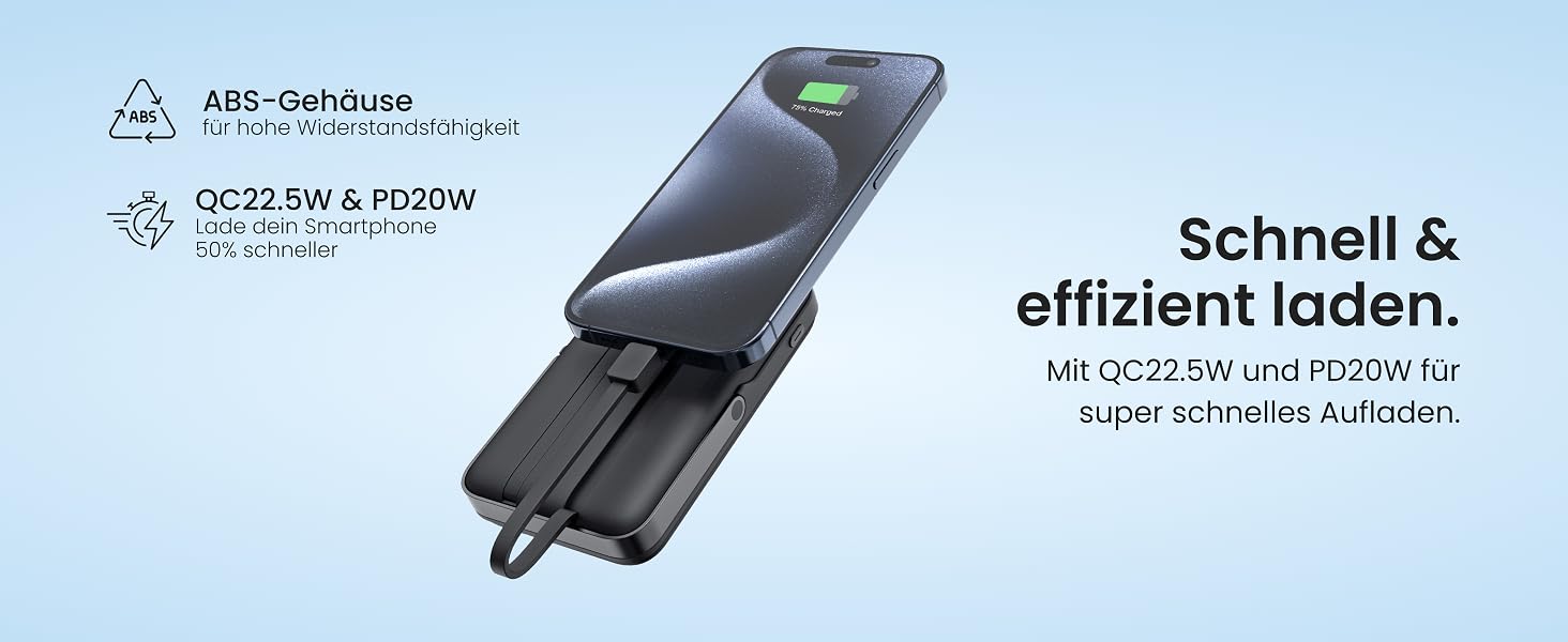 Універсальний Power Bank All-IN-ONE 10000 mAh чорний: швидка зарядка 22.5W, PD 20W, бездротова зарядка 15W, зарядний пристрій для Apple Watch, вбудовані кабелі USB-C та Lightning, LED-дисплей, алюмінієва підставка