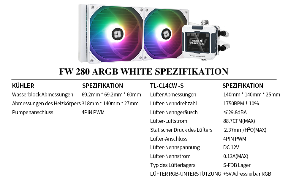 Thermalright Frozen Warframe 240 White ARGB: Рідинна система водяного охолодження CPU для AMD/Intel (LGA1700/AM4/AM5) з LCD-дисплеєм 320x240