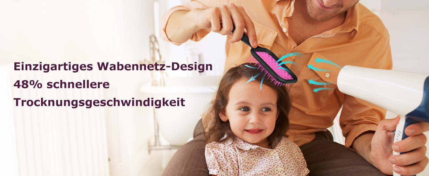 Щітка для волосся SHINLEA без заплутування для мокрого та сухого волосся, швидко сушка, повітряна розпушувальна щітка для жінок, чоловіків, дітей, зменшує випадіння волосся, розплутує вузли (Рожева)