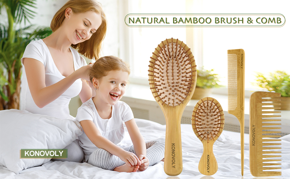 Набір бамбукових гребінців з палітрою (4 шт.) - розплутування, для жінок, чоловіків, дітей, подарунок