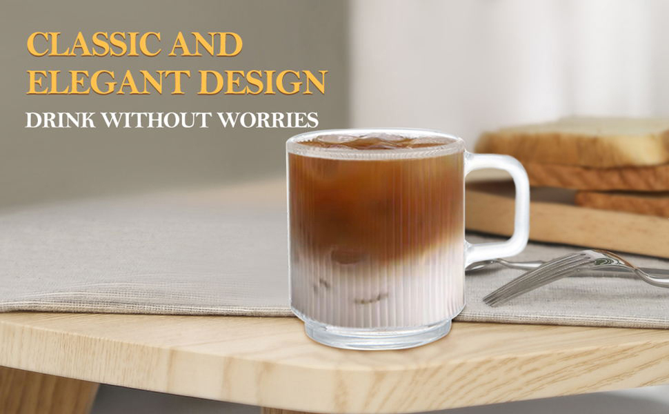 Набір склянок D.M DESIGN Master 6 шт., 350 мл, вертикальна смугаста текстура. Склянки для кави/чаю, підтримують тепло, ідеально для лате, чаю та напоїв.