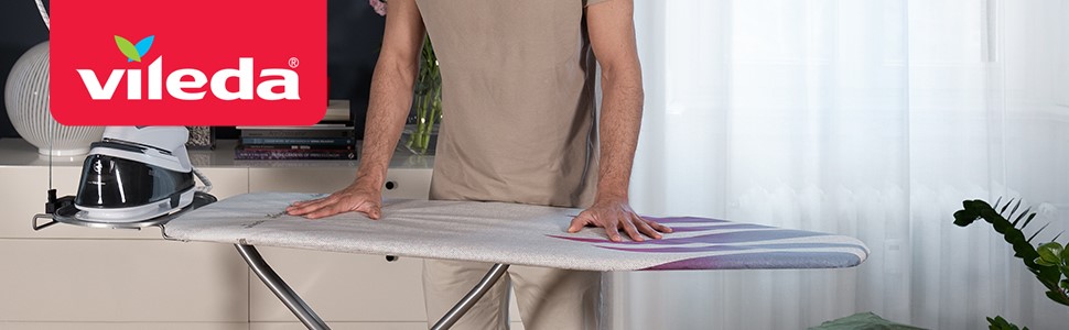 Гладильна дошка Vileda Total Reflect Plus XXL з розеткою 130x44 см, регульована висота 74–97 см, збірна, з покриттям з титану, для парогенераторів, TÜV-сертифікована
