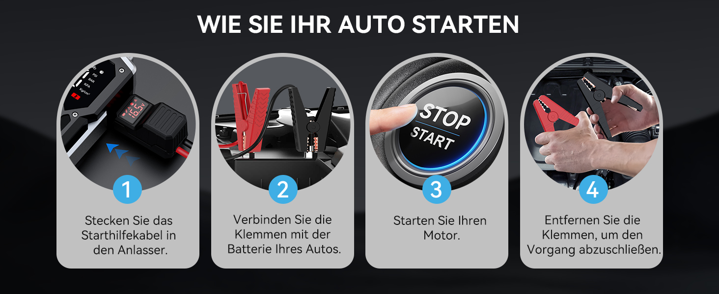 Powerbank Starthilfe 8000A для автомобіля з LED-ліхтариком та великим екраном (8000A, чорний)