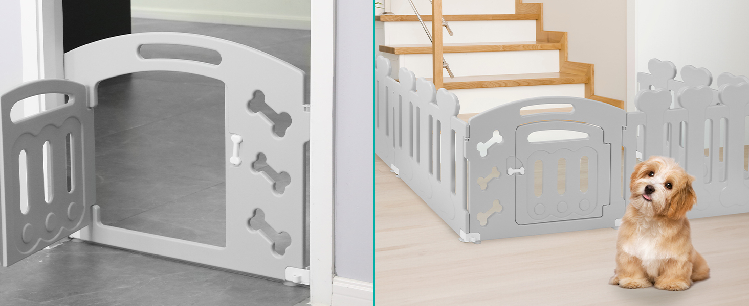 Забіг для цуценят MAMIZO 60 см, вольєр для собак з 7+1 пластикових панелей, сірий. Забіг для собак вдома та на вулиці, з тор, включаючи присоски та ґрунтові анкери.