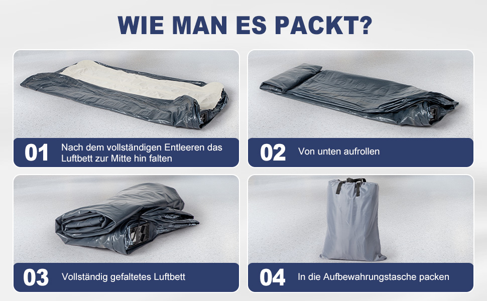 Надувний матрац LEADZM для двох осіб з електронасосом, 203x152x46 см, сірий. Самороздувний, флок + PVC, до 295 кг