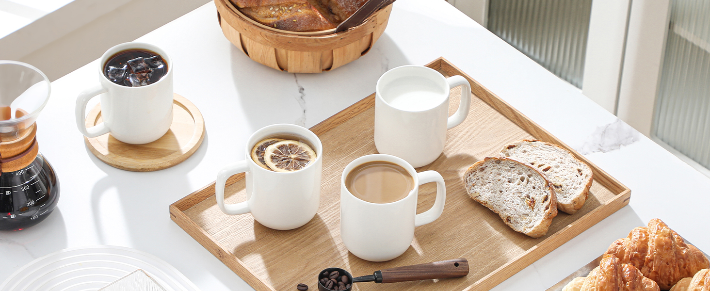 Набір чашок для кави MALACASA LUNA, 6 шт., 300 мл, порцеляна. Підходять для кави, чаю, соку, лате, капучино, какао. Можна мити в посудомийній машині та використовувати в мікрохвильовці. Серія LUNA, білий колір.