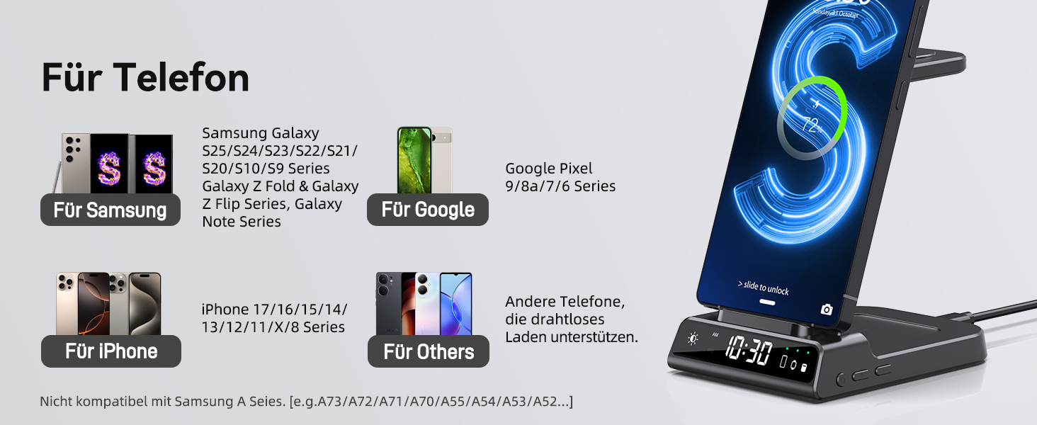 Бездротовий зарядний пристрій 3-в-1 для Samsung Galaxy S25 Ultra, Watch 8/7/Ultra, Buds, чорний