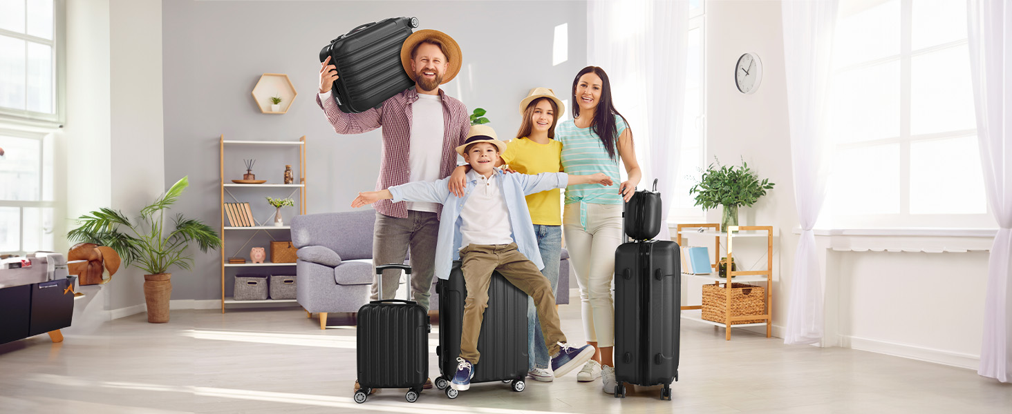 Набір валіз LALAHO 3/4/5 шт. з косметичками, з ABS пластику, сірий (4 шт.)