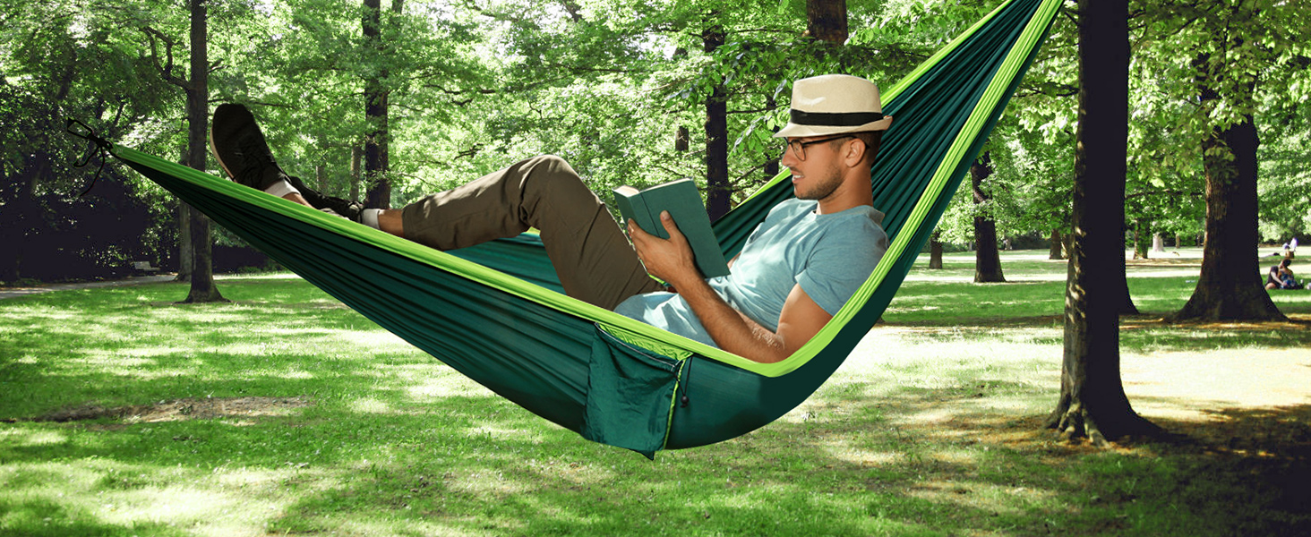 Гамак OTraki для відпочинку на природі 270x140 см: легкий, портативний, нейлон. Ідеально для саду, балкону, кемпінгу та дому.