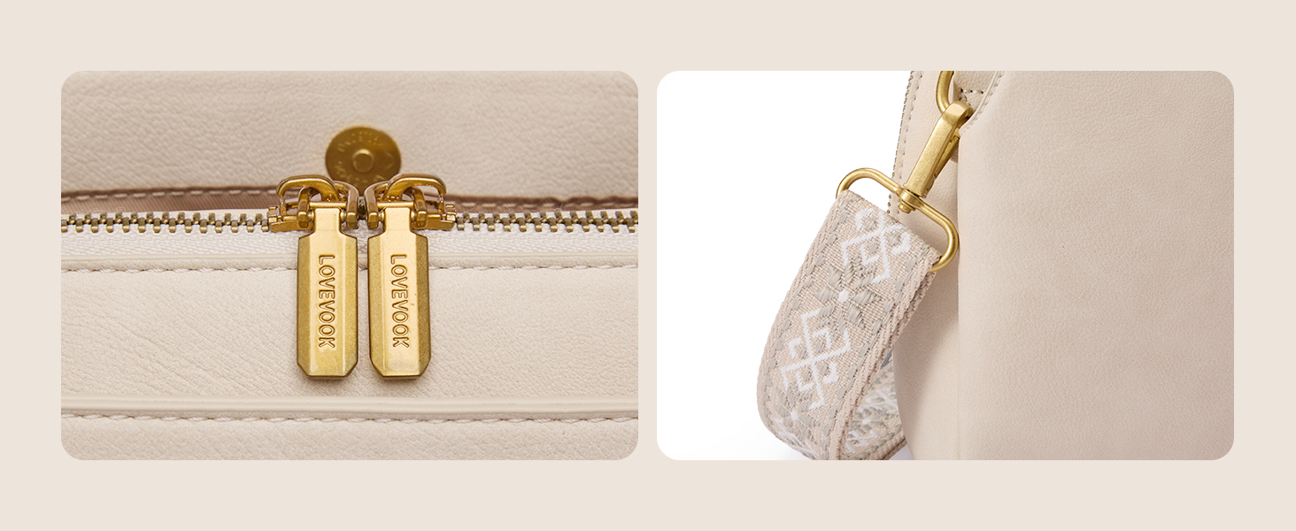 Сумка жіноча LOVEVOOK через плече, бежева: кросбоді, сумка середнього розміру, RFID-захист, 2 ремені 25x15x9 см