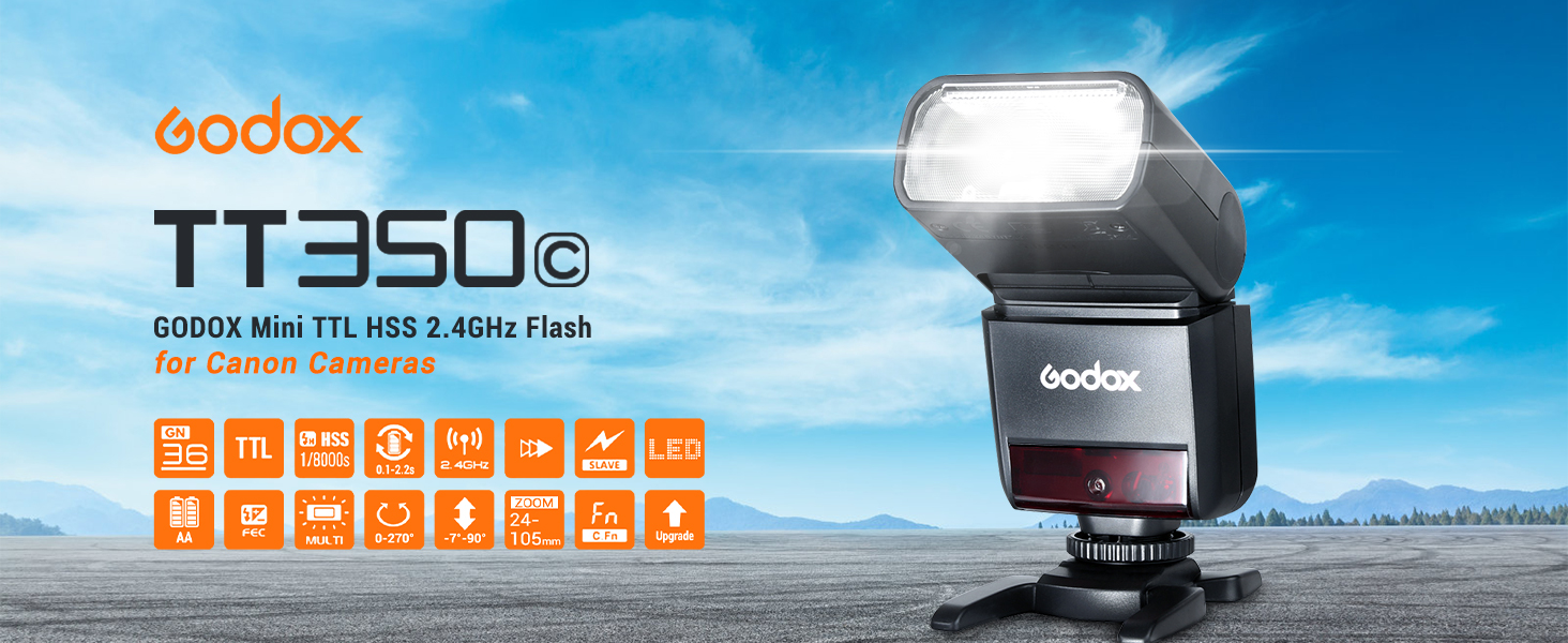 Спалах Godox TT350C TTL для Canon: 2.4G, HSS 1/8000s, GN36, сумісний з 6D, 7D, 50D, 60D, 500D, 550D, 600D, 650D, 1000D, 1100D, 1DX, 580EX II, 5D Mark II III