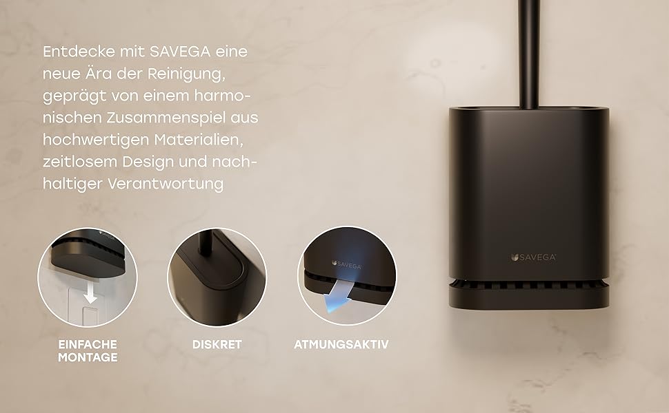 Силіконова щітка для унітазу SAVEGA з кришкою – плоска та гнучка – щітка для унітазу з кріпленням на стіну без свердління – антибактеріальна щітка для унітазу (білий) (чорний)