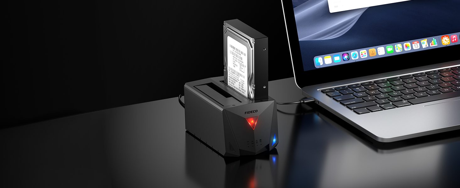 Док-станція для жорстких дисків FIDECO з USB 3.2 Gen1, 2 відсіки SATA HDD/SSD, підтримка UASP та офлайн-клонування, Type-C