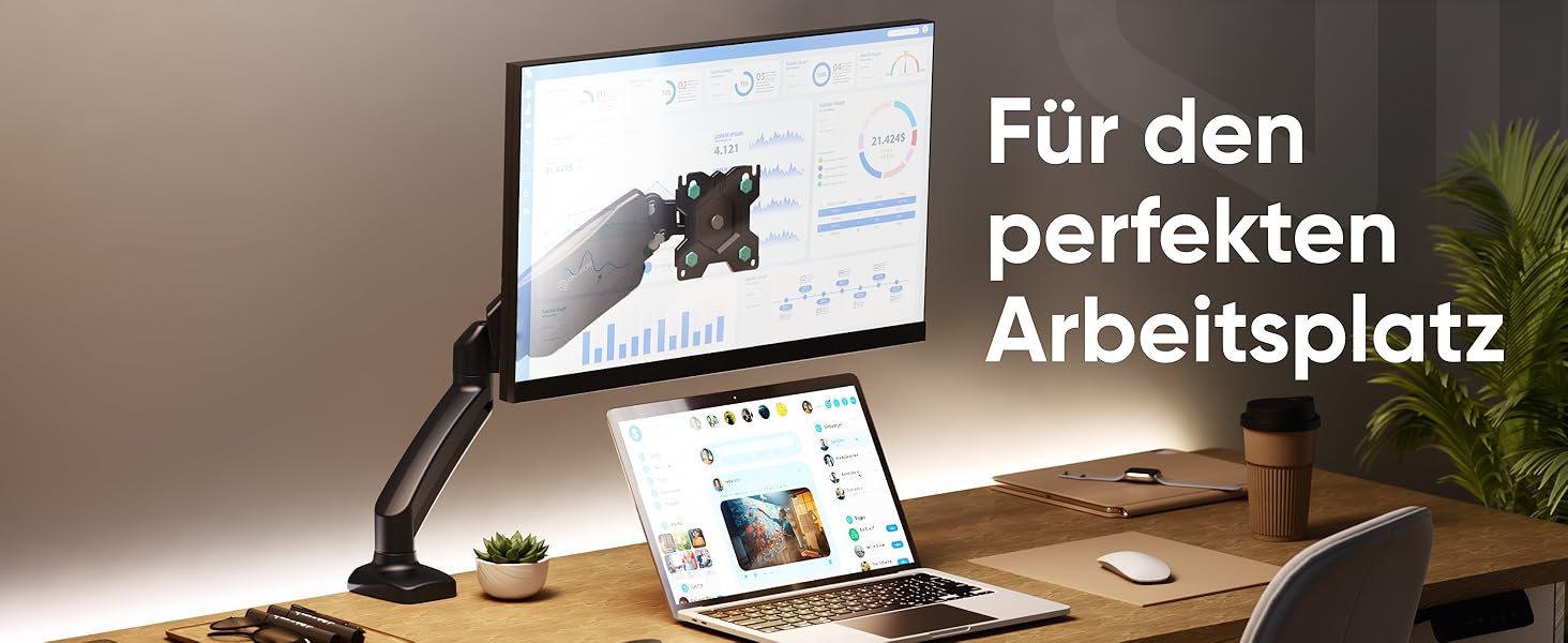 Кріплення для монітора ONKRON G80-B/G80T-B: газ-амортизатор, поворотний, нахильний, VESA 75x75-100x100, для моніторів 13-32 дюймів, до 8 кг