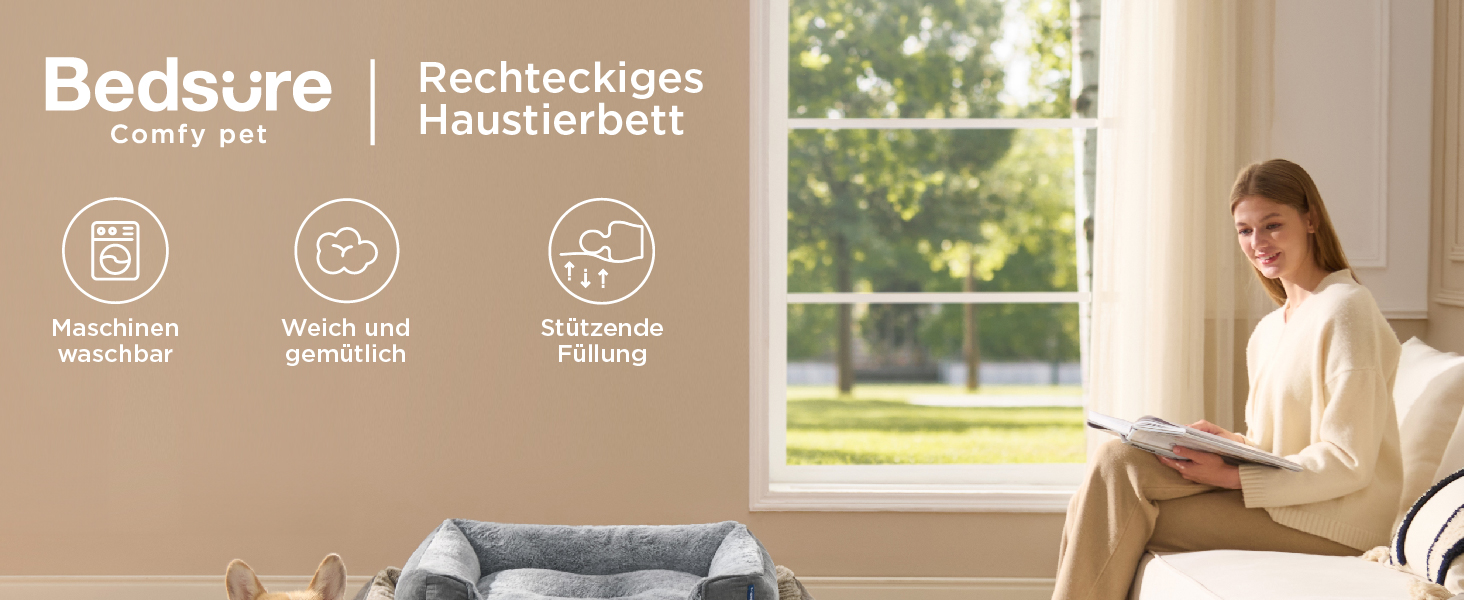 Ліжко для собак Bedsure великих порід – 89x63x17 см, зручне собаче ліжко з м'якою підстилкою, знімний та пральний чохол, антиковзаюча підкладка, сіре, L 89 x 63 x 17 см