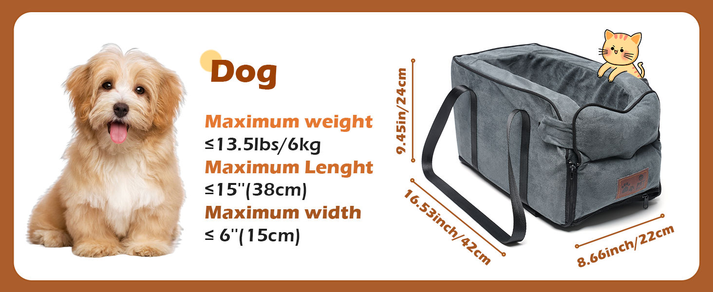 Автокрісло для собак та котів, до 6 кг, знімний та миючий чохол, для середньої консолі, замша