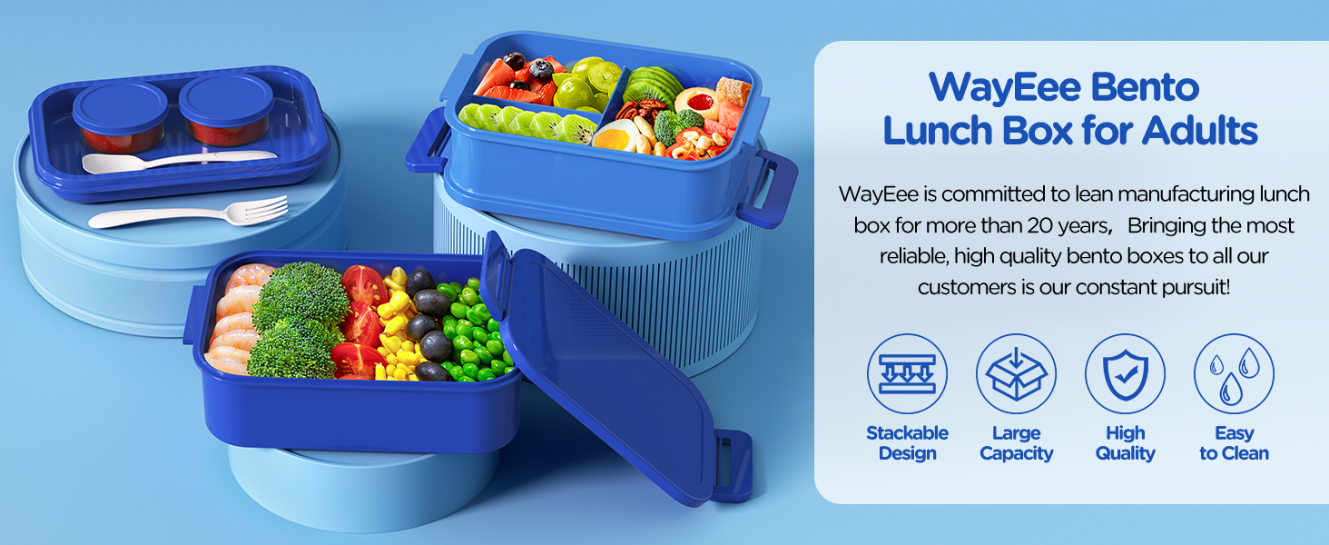 Ланчбокс WayEee 2130 мл, великий об'єм, витікoзахисний, BPA Free, для дорослих (блакитний)