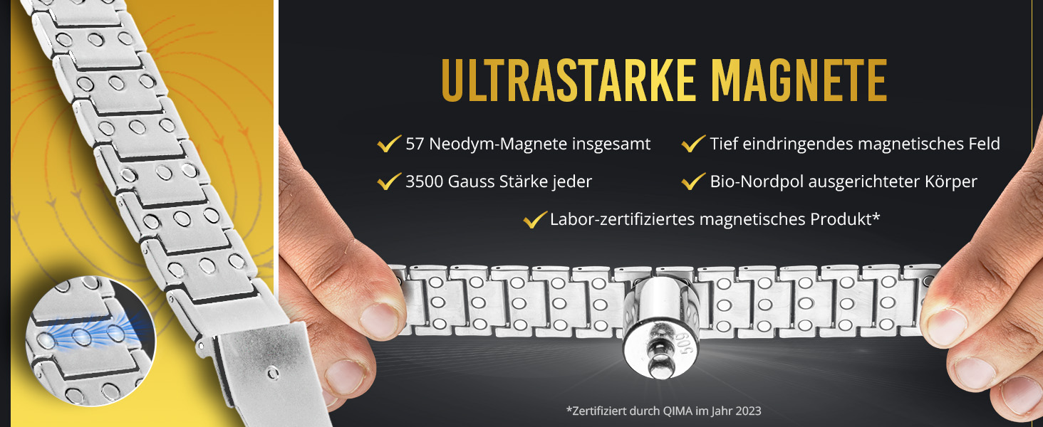 Браслет-магнітотерапія MagnetRX® Titan для чоловіків - титановий, регульований, з надійним застібкою (срібло/золото)