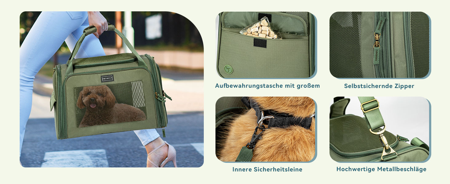 Транспортна переноска для котів та собак Petsfit, складна, 47L x 30B x 30H см, оливковий колір