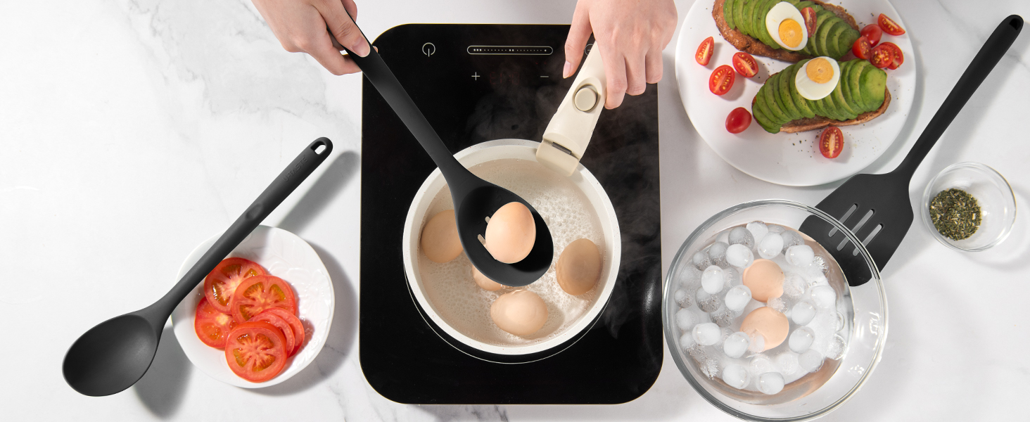 U-Taste Набір кухонних силіконових інструментів, 5 шт, термостійкі до 315°C, без BPA, антипригарні лопатки та ложки для змішування, смаження, подачі, чорний колір