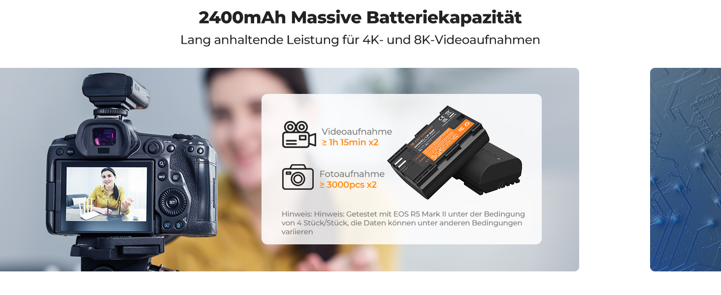 Акумулятор для камери Canon K&F CONCEPT LP-E6P 2400mAh (2 шт.) з зарядним пристроєм, сумісний з EOS R5 Mark II, R5, R6, R7