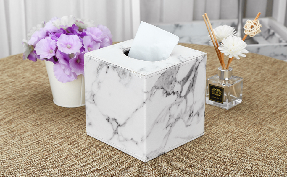 KINGFOM Скляна коробочка для серветок, шкіряна обкладинка, органайзер для дому, авто, офісу (коричневий)