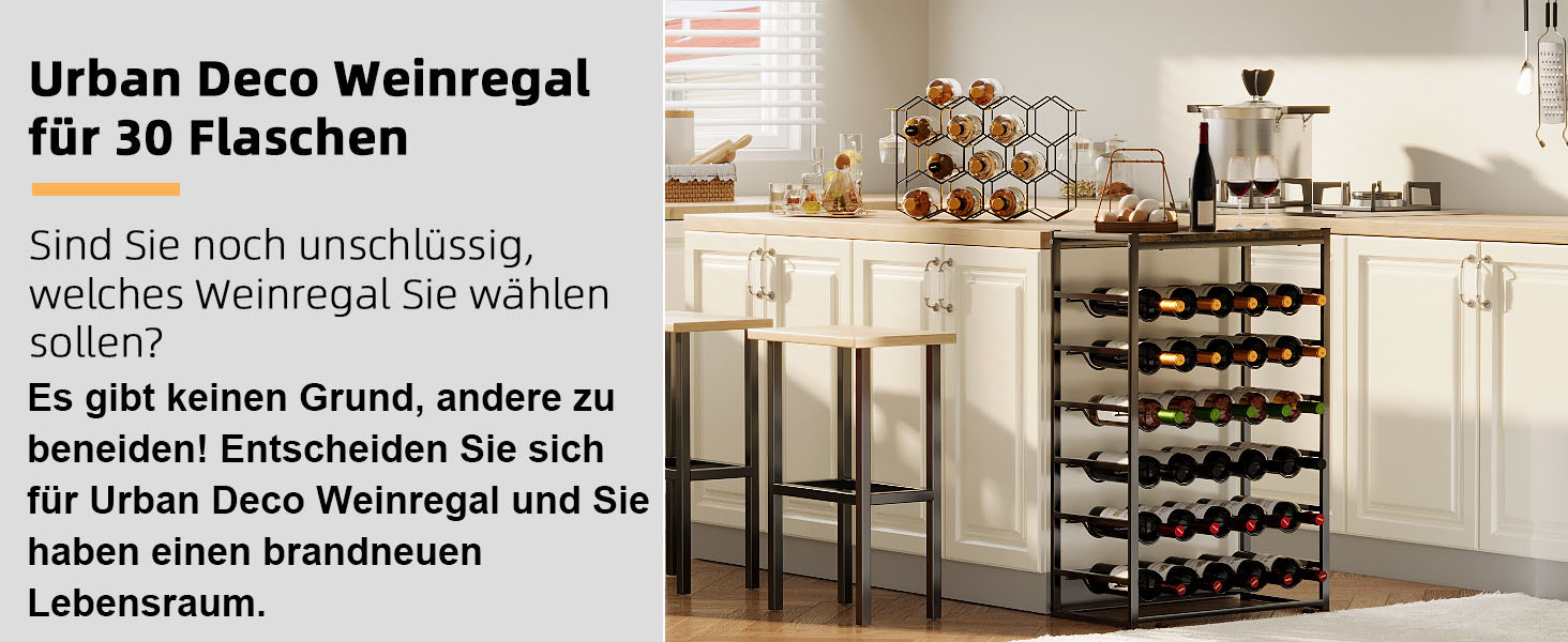 Стильна вітрина для вина Urban Deco на 30 пляшок з дерев'яною стільницею, чорна металева полиця для кухні, бару, погреба, їдальні, 59 x 30 x 89 см