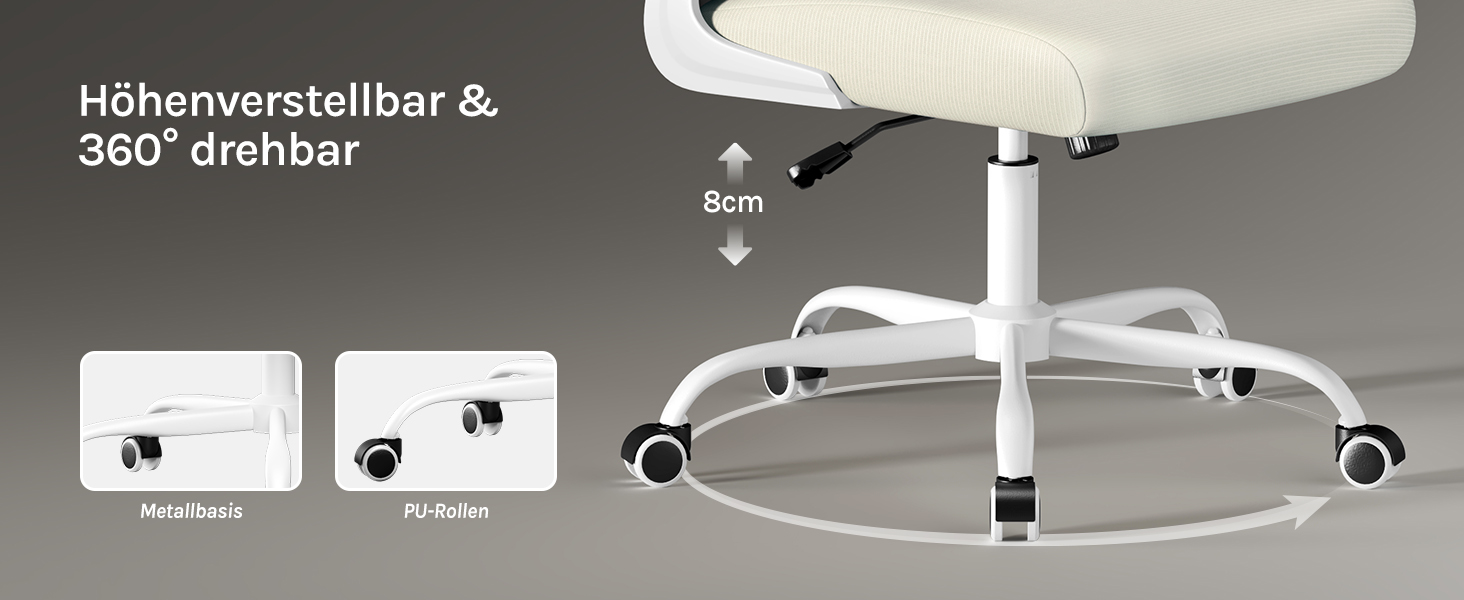 Крісло офісне WOLTU ергономічне, крісло для робочого столу з функцією гойдання, регульована підголовник, поворотні підлокітники, підтримка попереку, офісне крісло для офісу, витримує 150 кг (Бежевий)