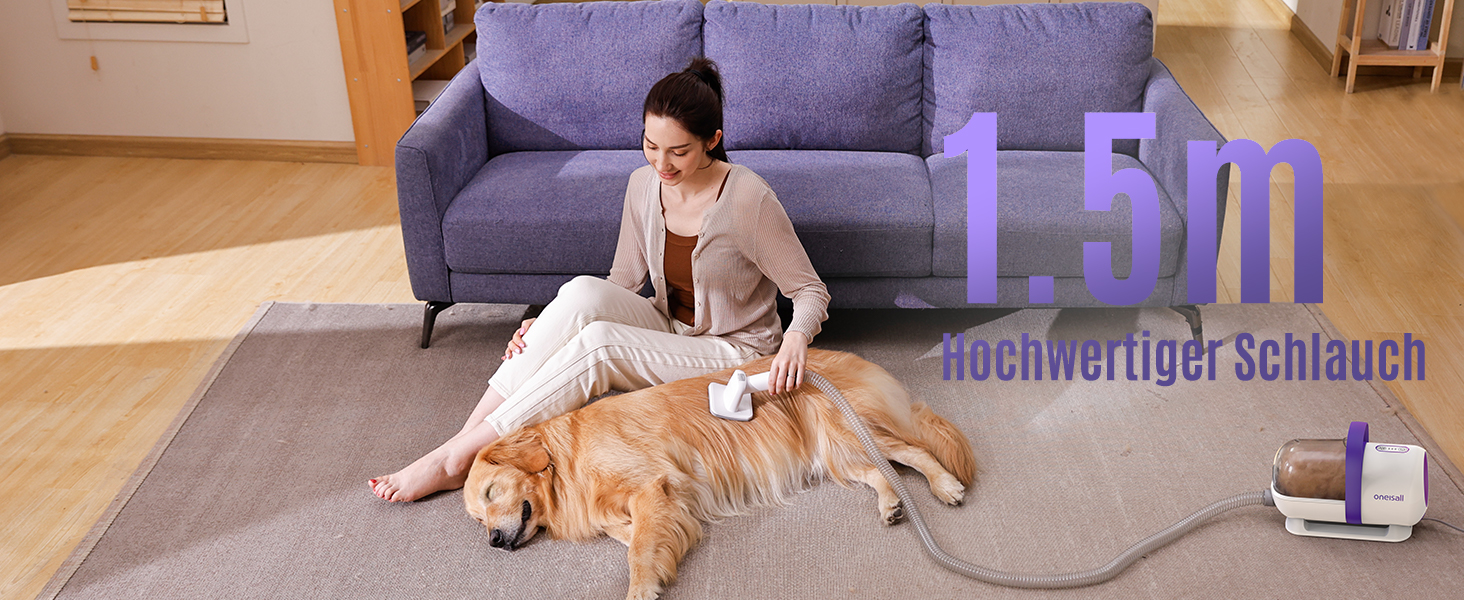 Пилсос для собак та котів Oneisall з турбощіткою, потужність 12000Pa, видаляє шерсть, 4 насадки, об'єм 1.5л, фіолетовий