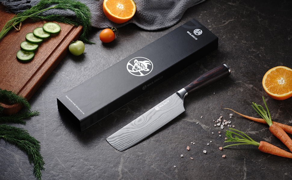 Японський ніж Nakiri 18 см, професійний кухонний ніж для м'яса та овочів зі сталі, ручка з пакавуду