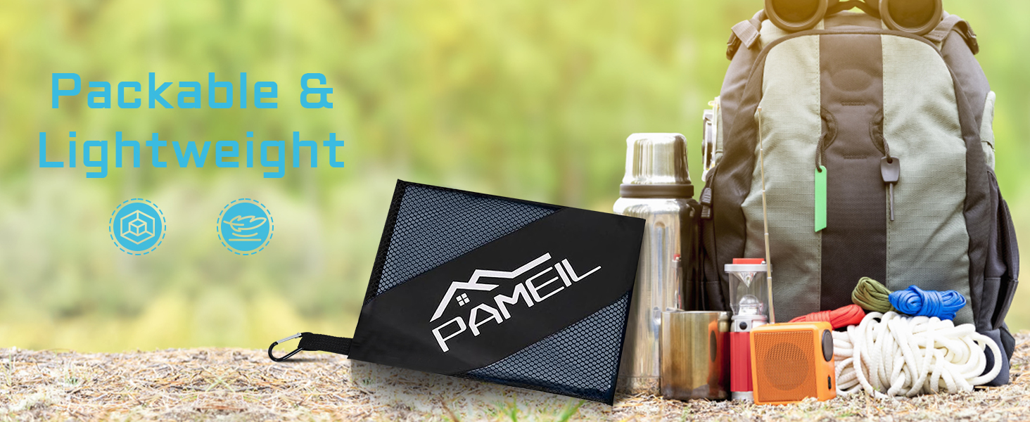 Набір рушників з мікрофібри Pameil (3 шт.): великий (160x80 см) + 2 маленькі (80x40 см), швидковисихаючі, для подорожей, фітнесу, сауни, блакитні